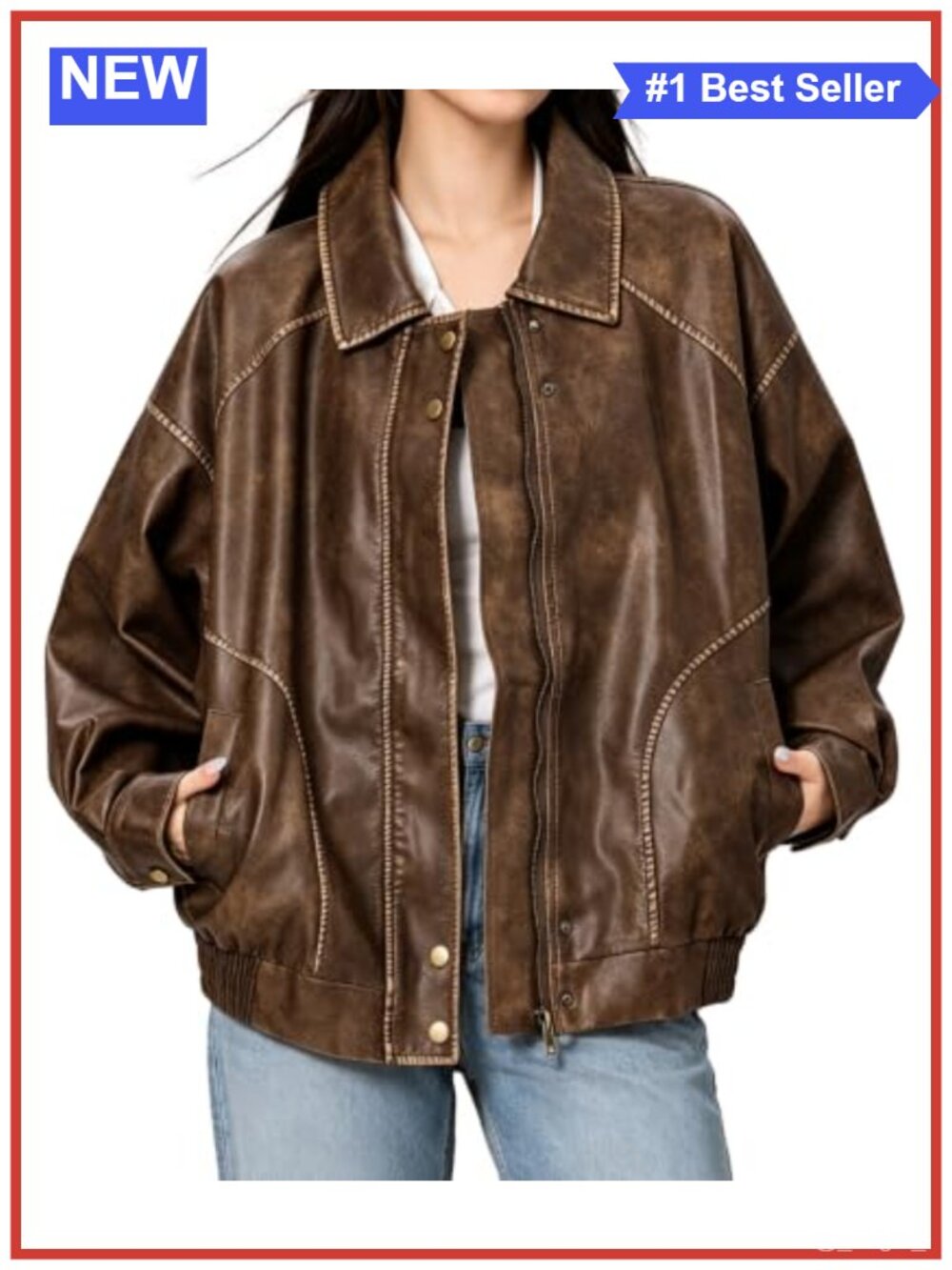 Oversized Faux Leather Jacket Womens Y2K Vintage Moto Coat